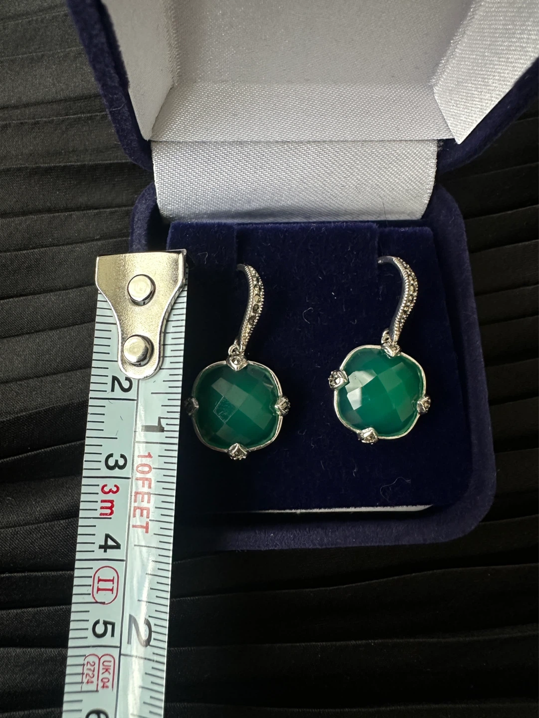 925 Green Gemstone Dangle Earrings - photo 3