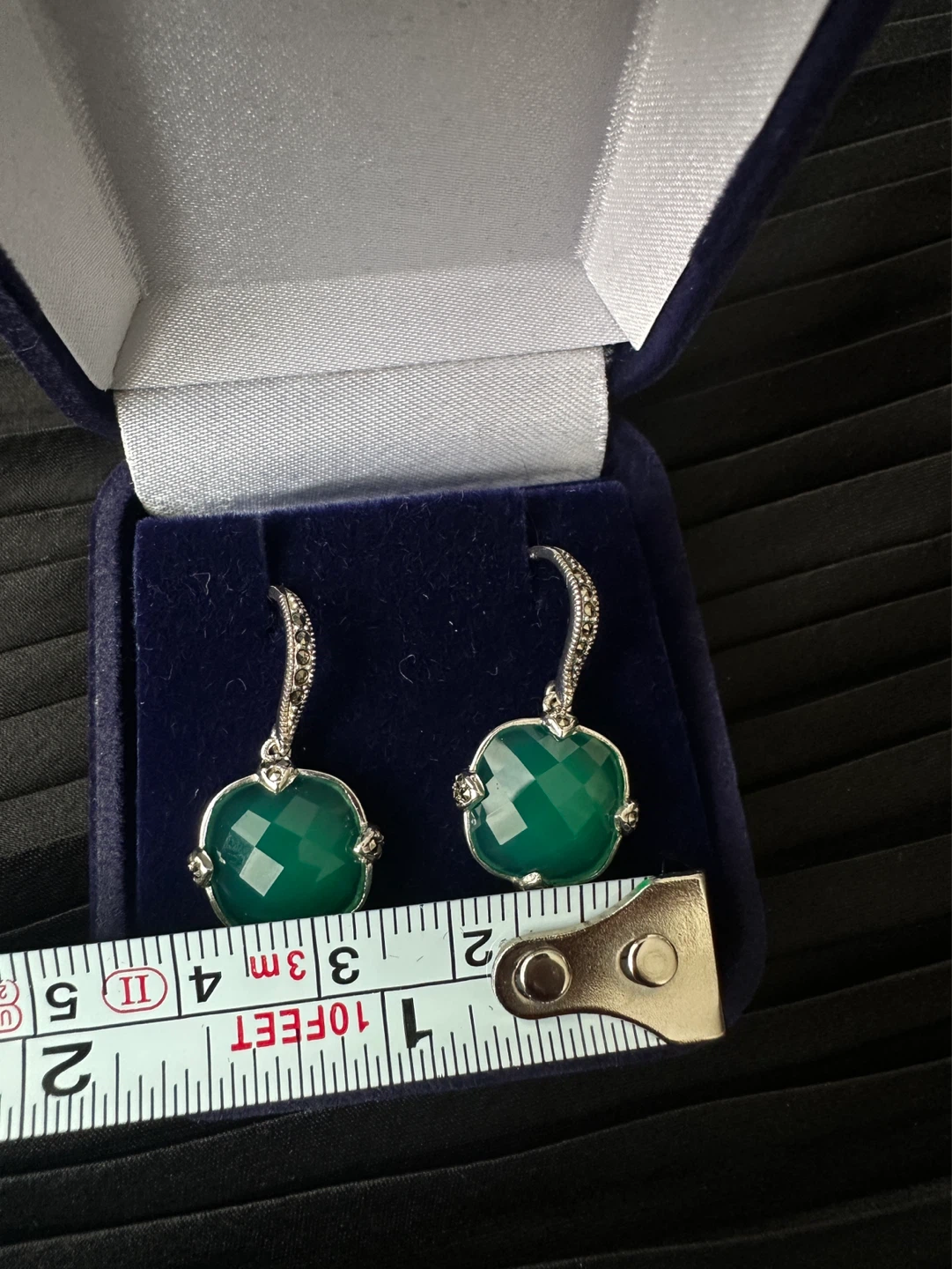 925 Green Gemstone Dangle Earrings - photo 2
