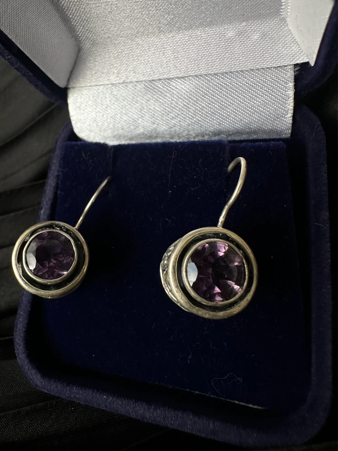 925 VINTAGE Silver Amethyst Drop Earrings - photo 5