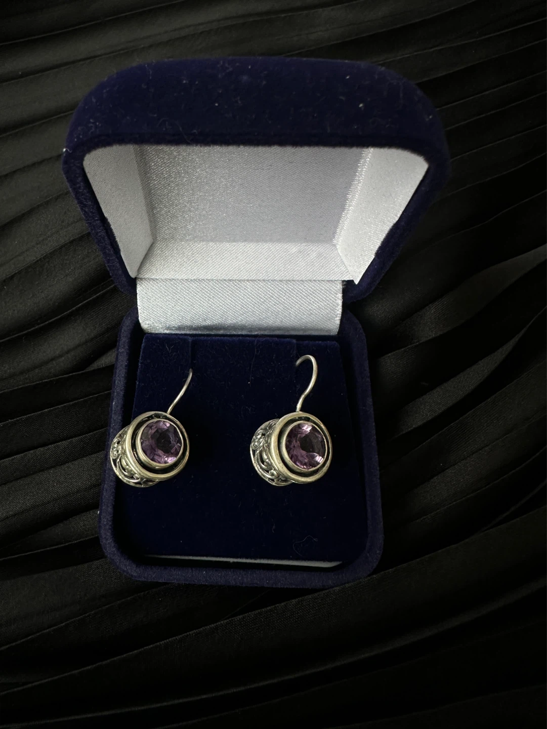 925 VINTAGE Silver Amethyst Drop Earrings - photo 4