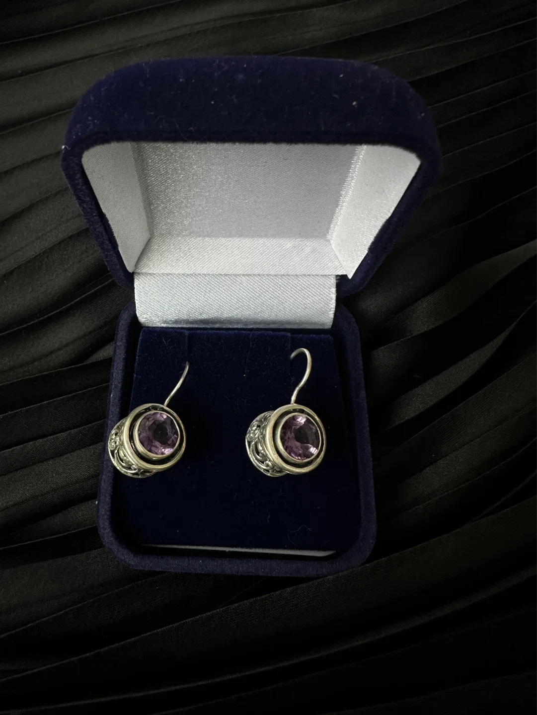 925 VINTAGE Silver Amethyst Drop Earrings - photo 4