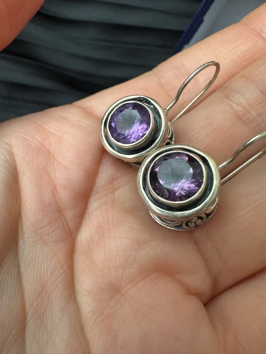 925 VINTAGE Silver Amethyst Drop Earrings