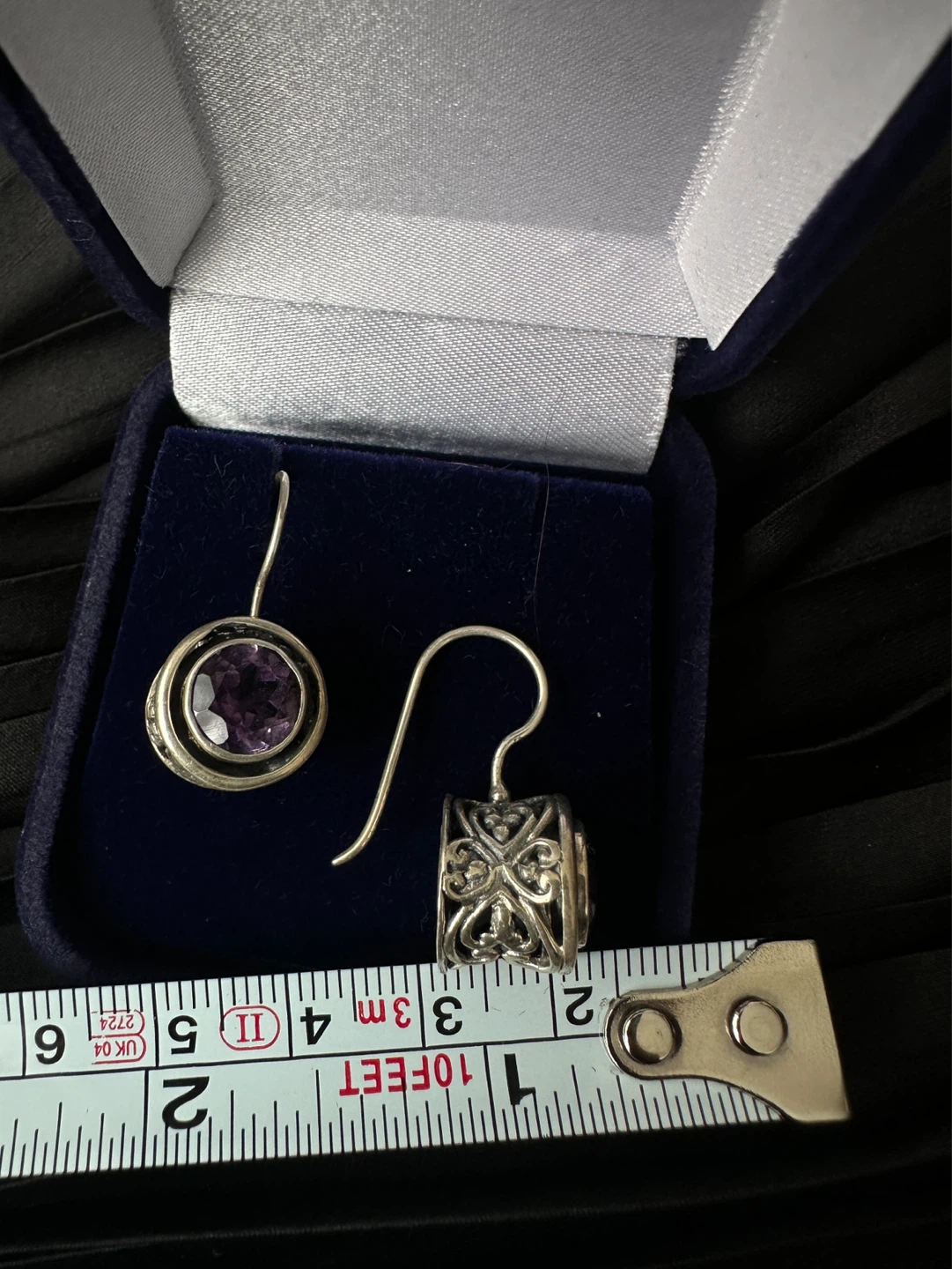 925 VINTAGE Silver Amethyst Drop Earrings - photo 3