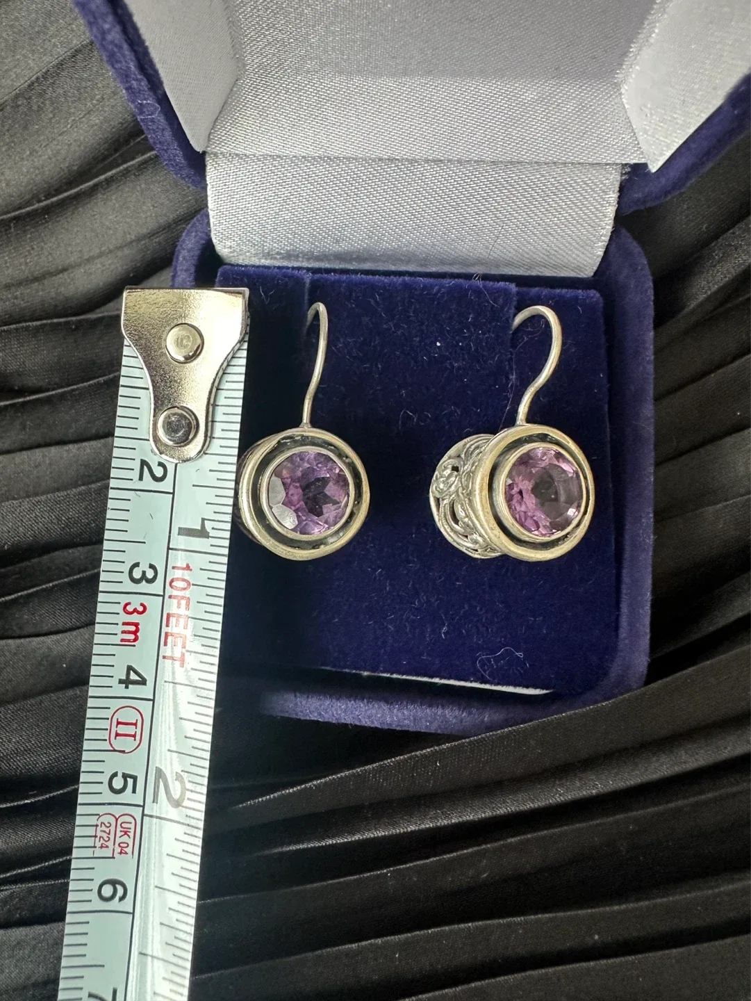 925 VINTAGE Silver Amethyst Drop Earrings - photo 2