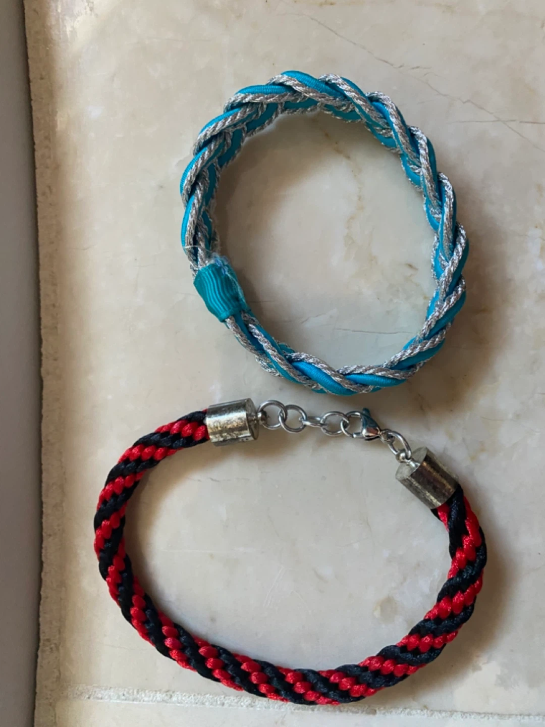 Braided Bracelets - Blue/Silver and Red/Black