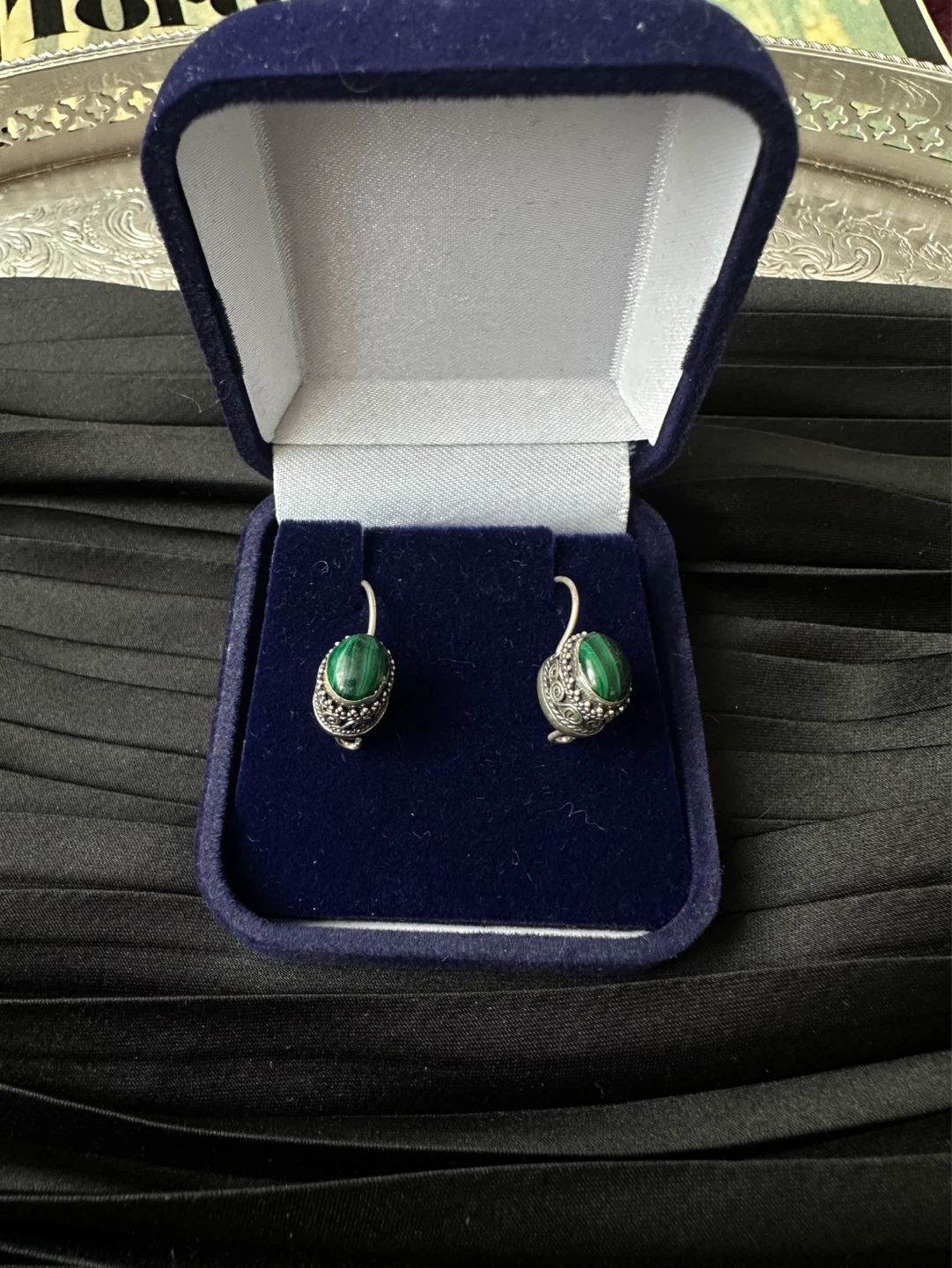 925 vintage Silver Earrings with Malachite