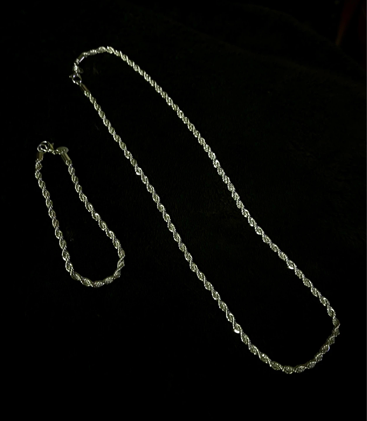 Silver Rope Chain Necklace and Bracelet Set