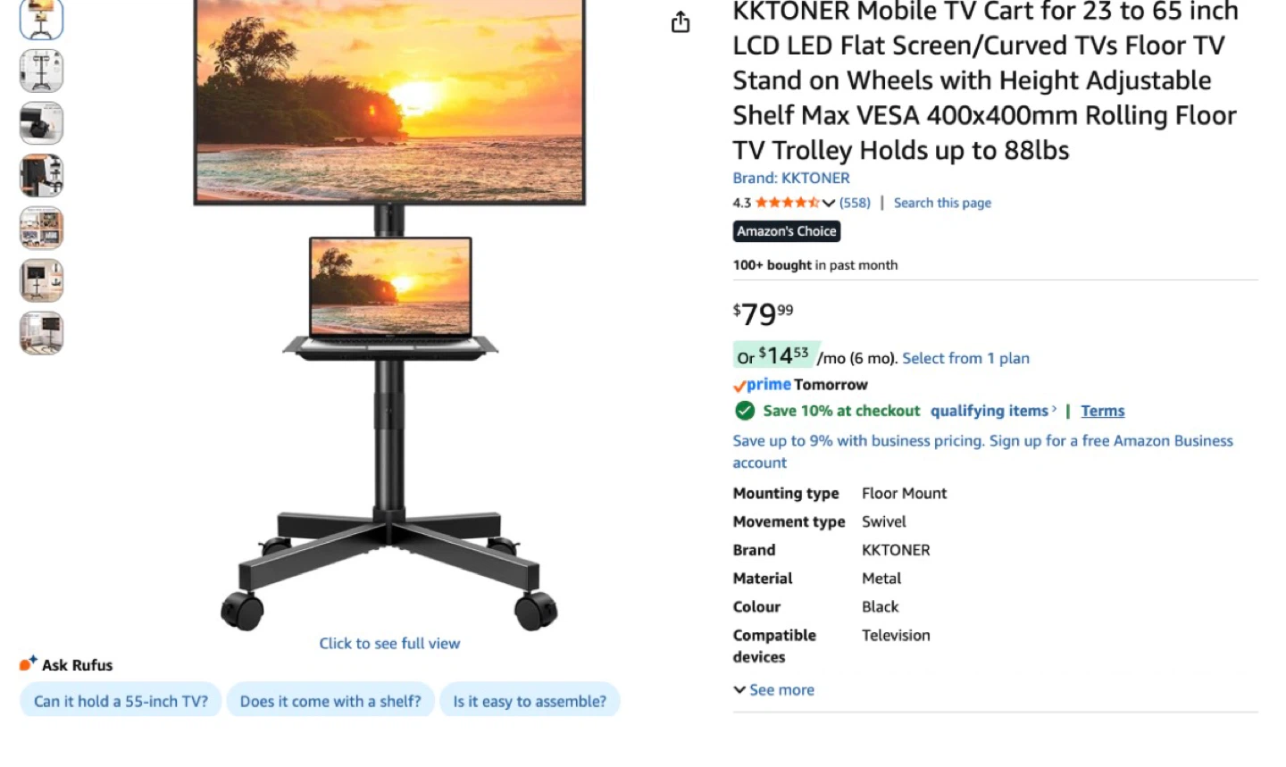 Mobile Tv Stand- up to 65”. Brand new- still in box
