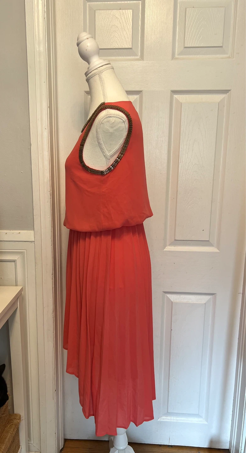 New- Coral Chiffon Dress with Beaded Neckline - photo 3