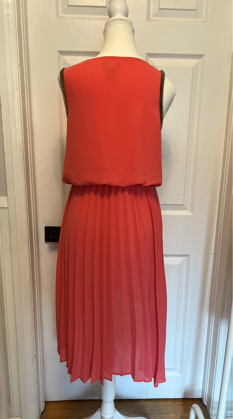 New- Coral Chiffon Dress with Beaded Neckline - photo 4
