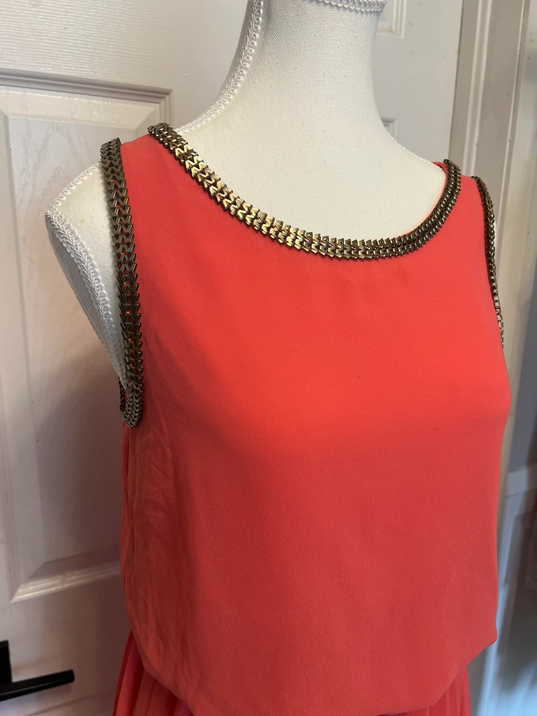 New- Coral Chiffon Dress with Beaded Neckline - photo 2