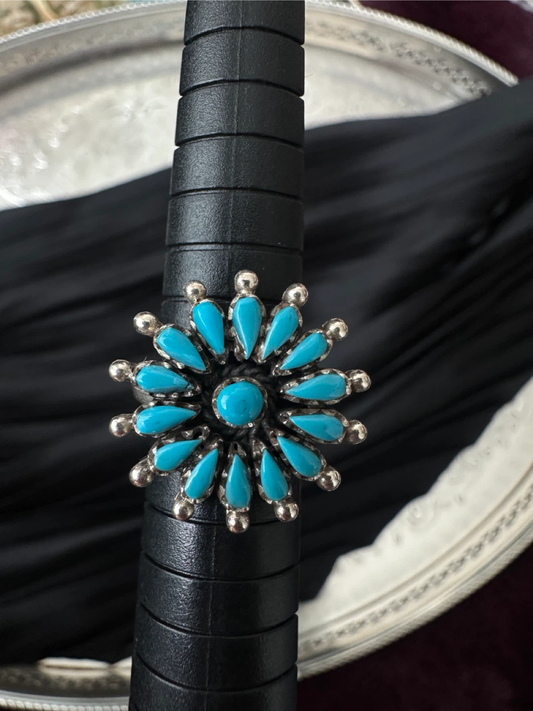 Y2K Turquoise Flower Ring 925 - photo 5
