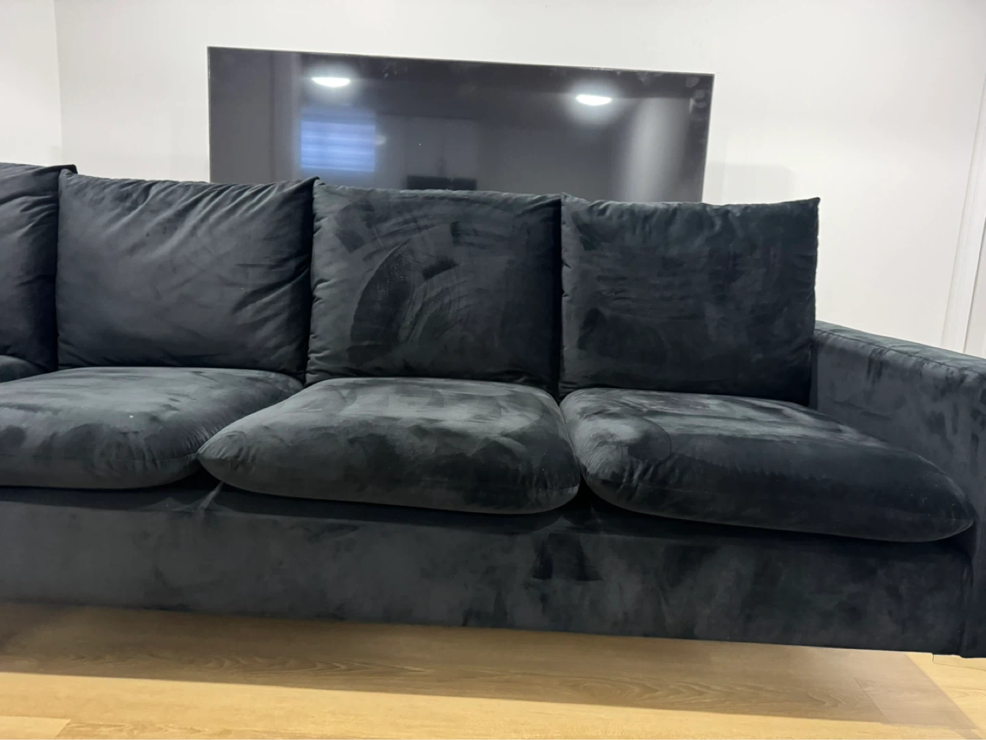 Black Velvet Sectional Sofa with Chaise - photo 4