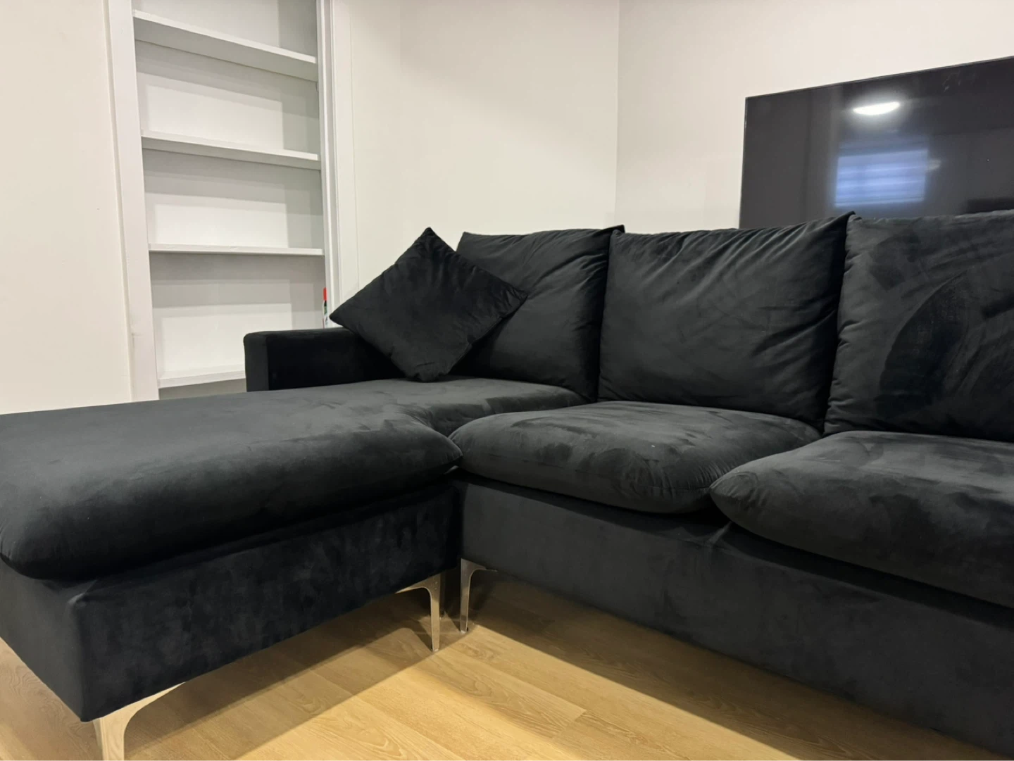 Black Velvet Sectional Sofa with Chaise - photo 3
