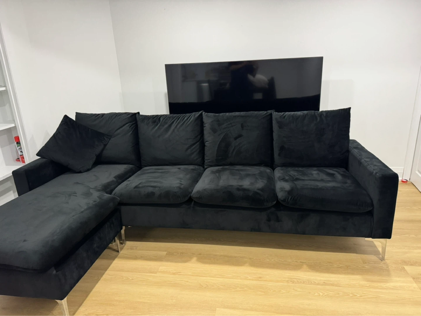Black Velvet Sectional Sofa with Chaise - photo 2