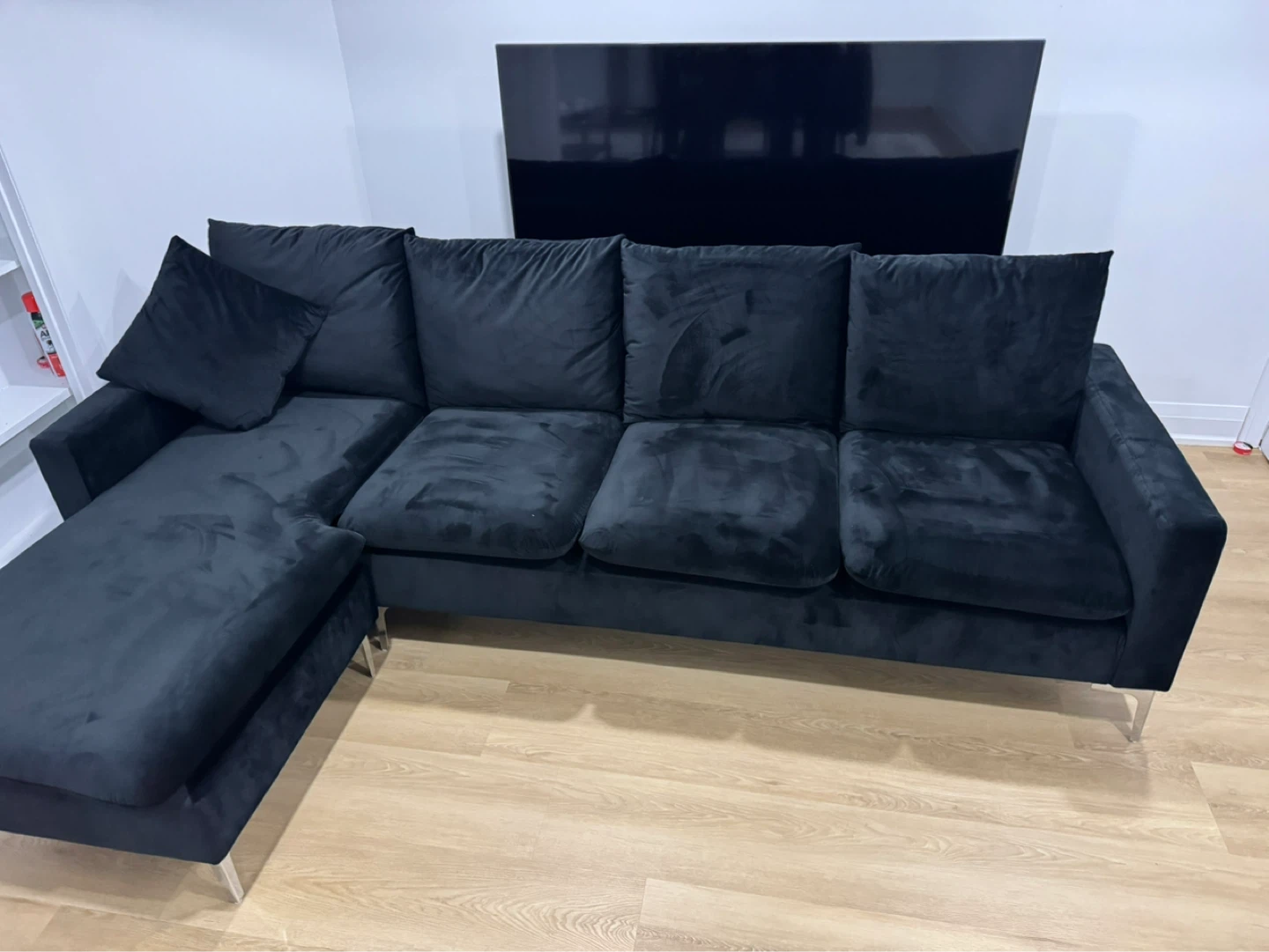 Black Velvet Sectional Sofa with Chaise - photo 5
