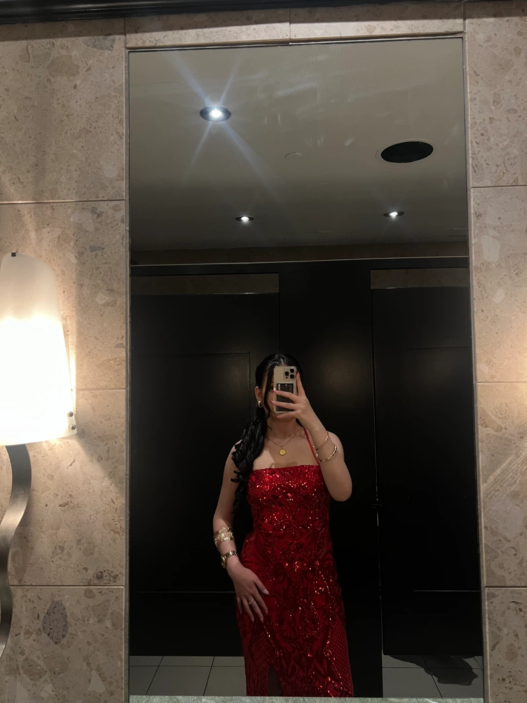 Red Sequin Strappy Back Dress