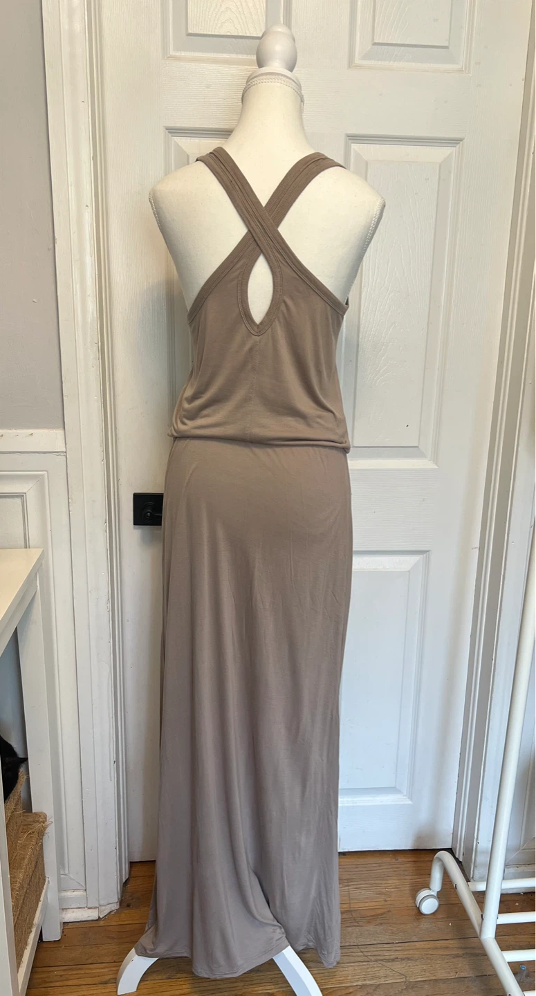 Beige Sleeveless Maxi Dress with Crisscross Back - photo 2