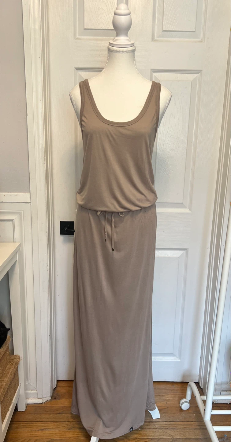 Beige Sleeveless Maxi Dress with Crisscross Back