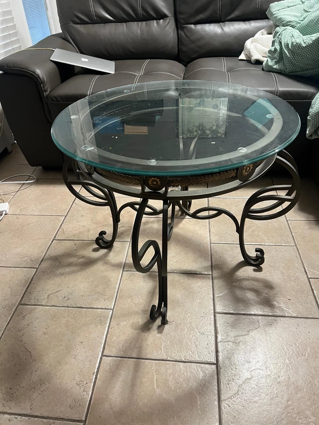 Round Metal and Glass Coffee Table - photo 2