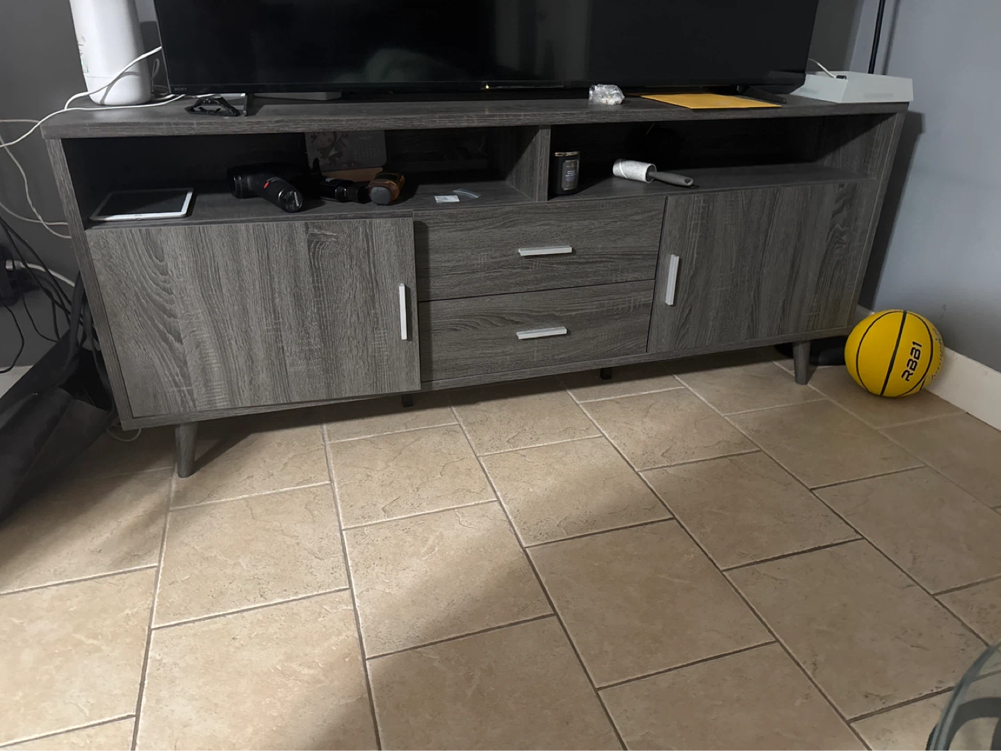Grey TV Stand with Storage