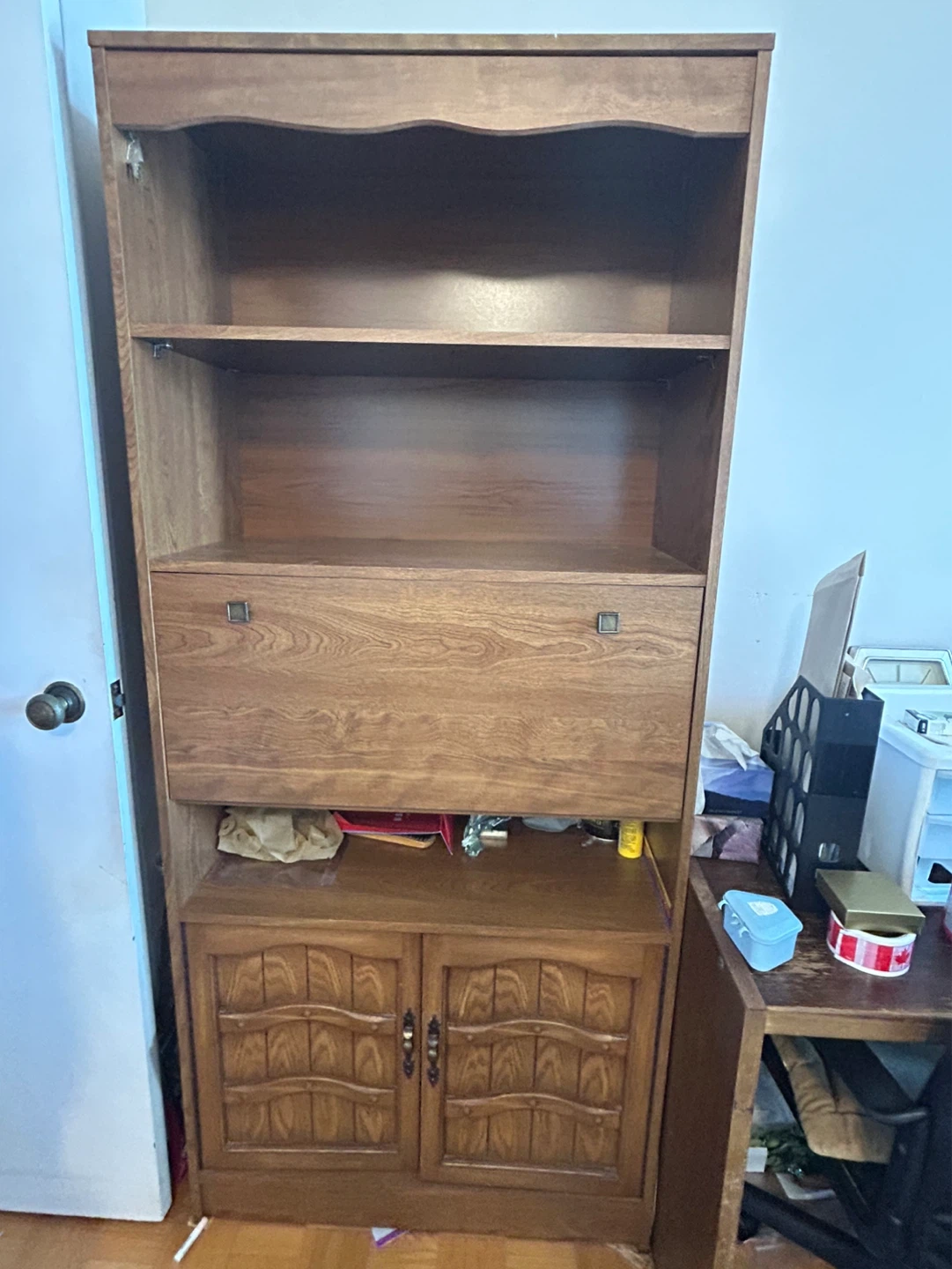 Vintage Wood Secretary Desk with Hutch