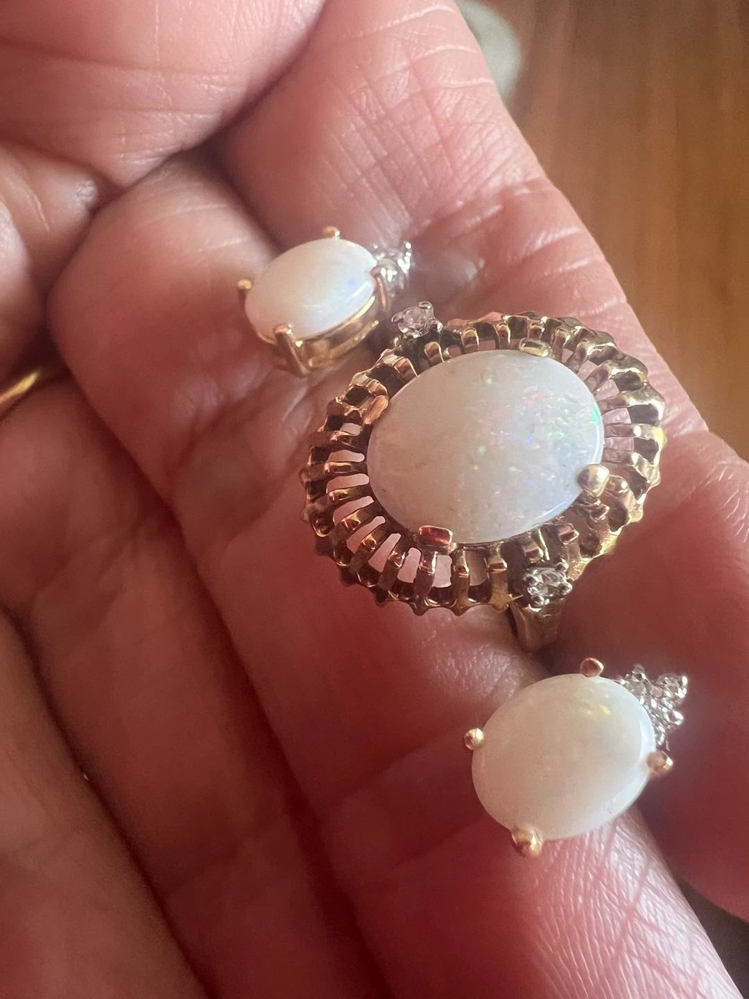 14 k Opal and Diamond Ring and 14 k Earring Set