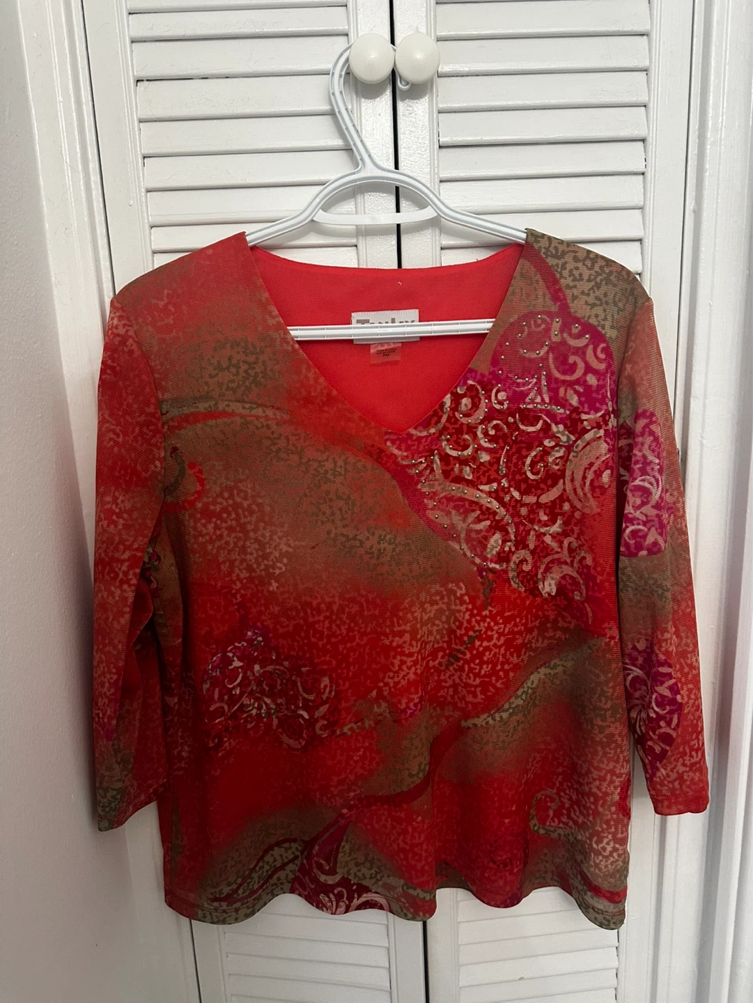 Vintage TanJay Petites Red Print Blouse - PM