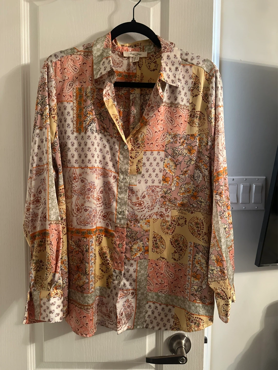 Haute Monde Patchwork Long Sleeve Button-Up Shirt