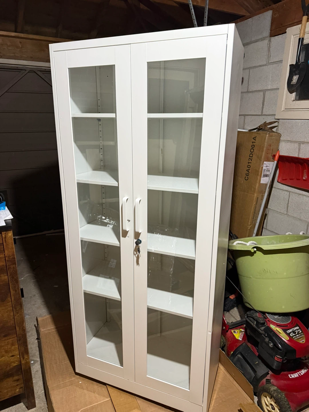 White Metal Storage Cabinet with Glass Doors