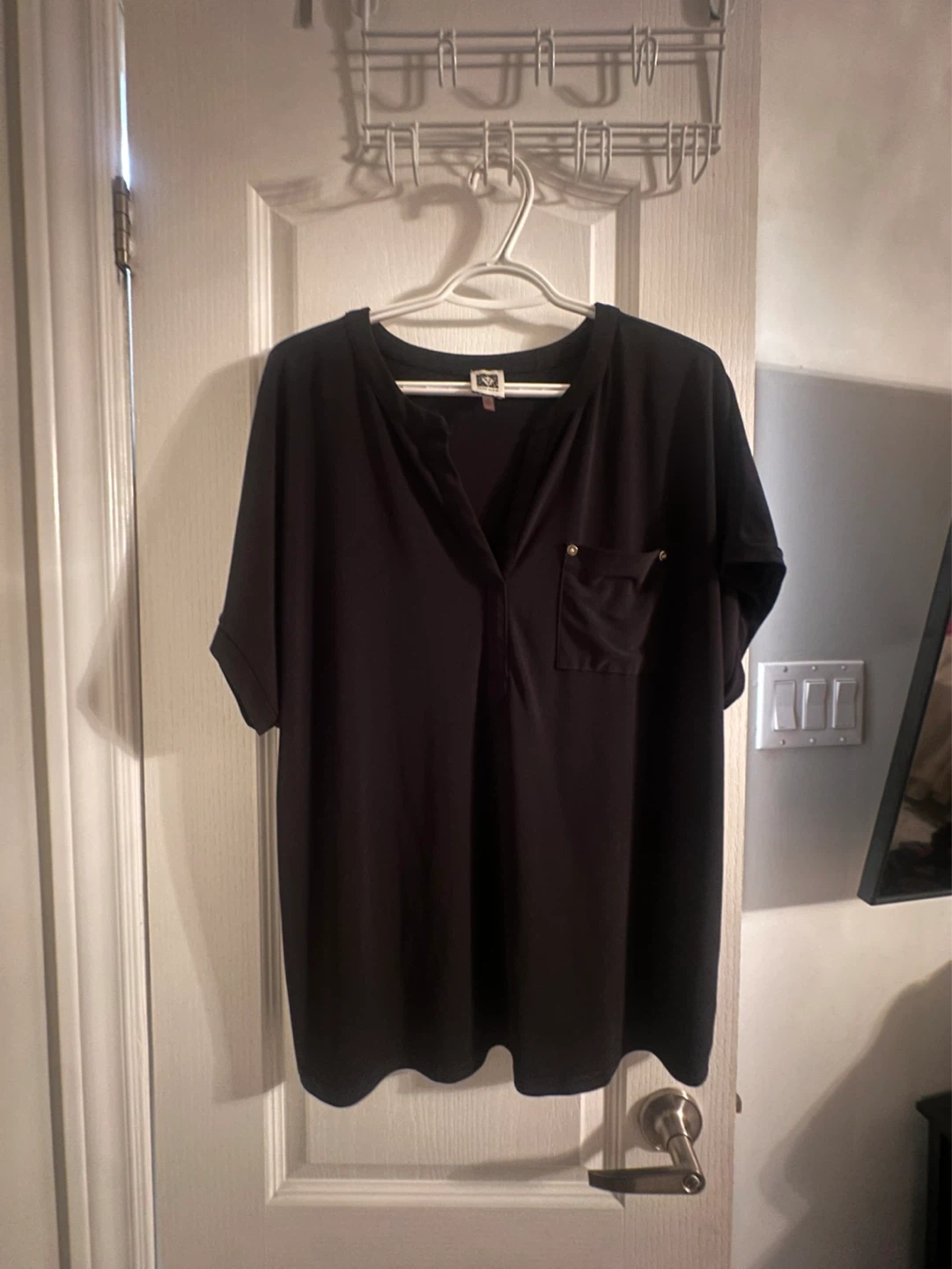 Anne Klein Black V-Neck Pocket Tunic Top