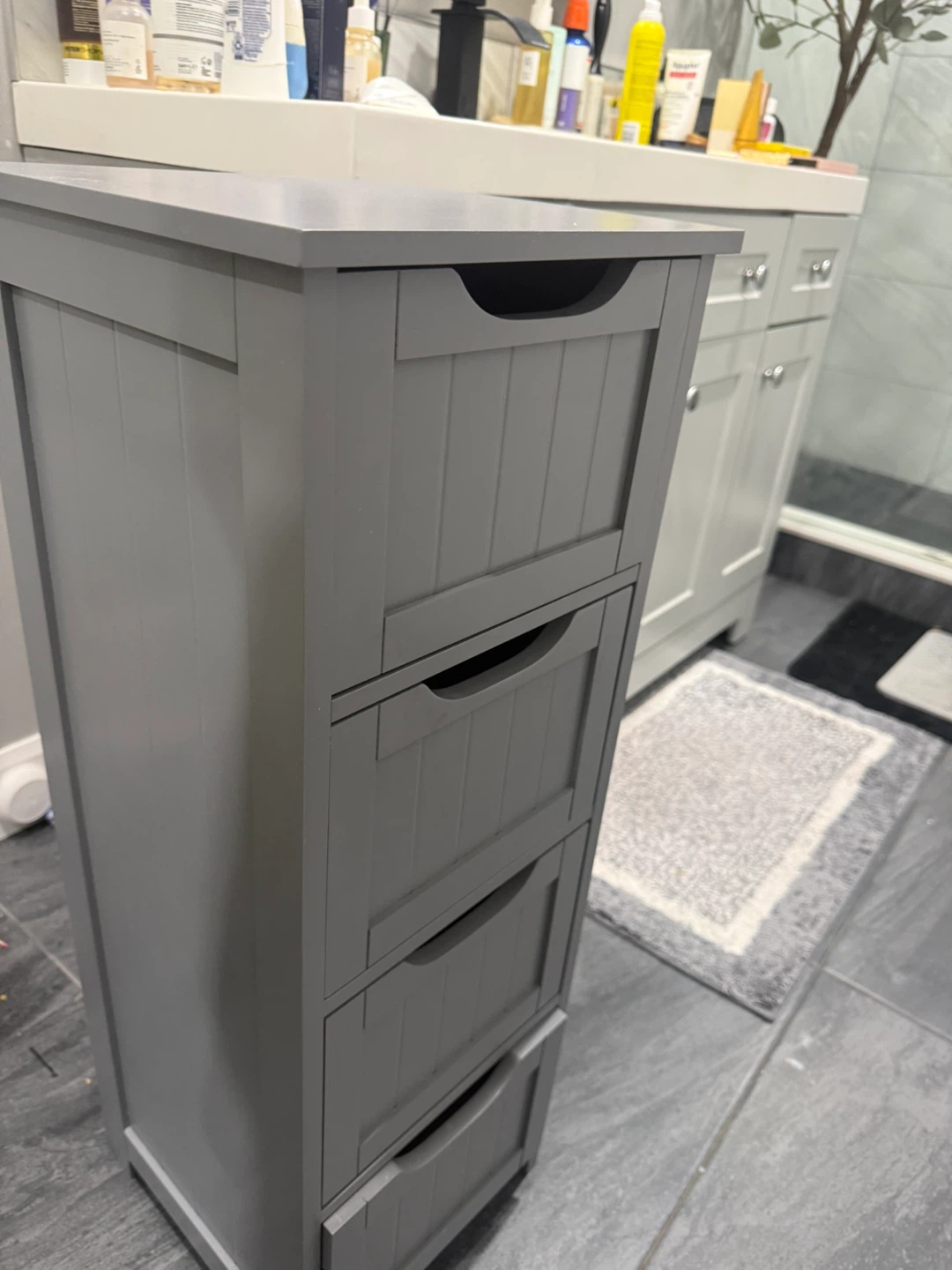 Grey 4-Drawer Narrow Storage Cabinet