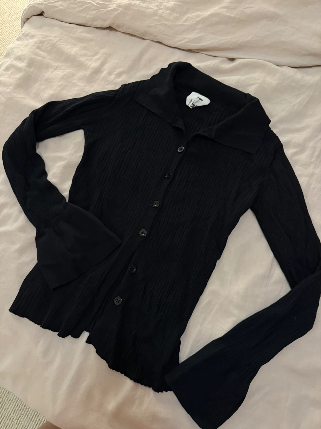 Black Ribbed Button-Up Cardigan - photo 3