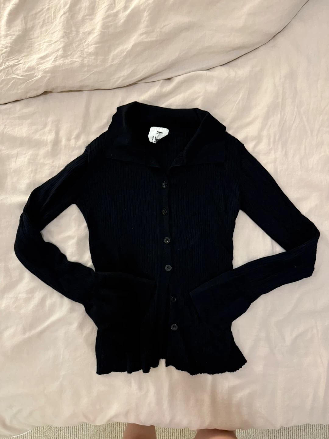 Black Ribbed Button-Up Cardigan