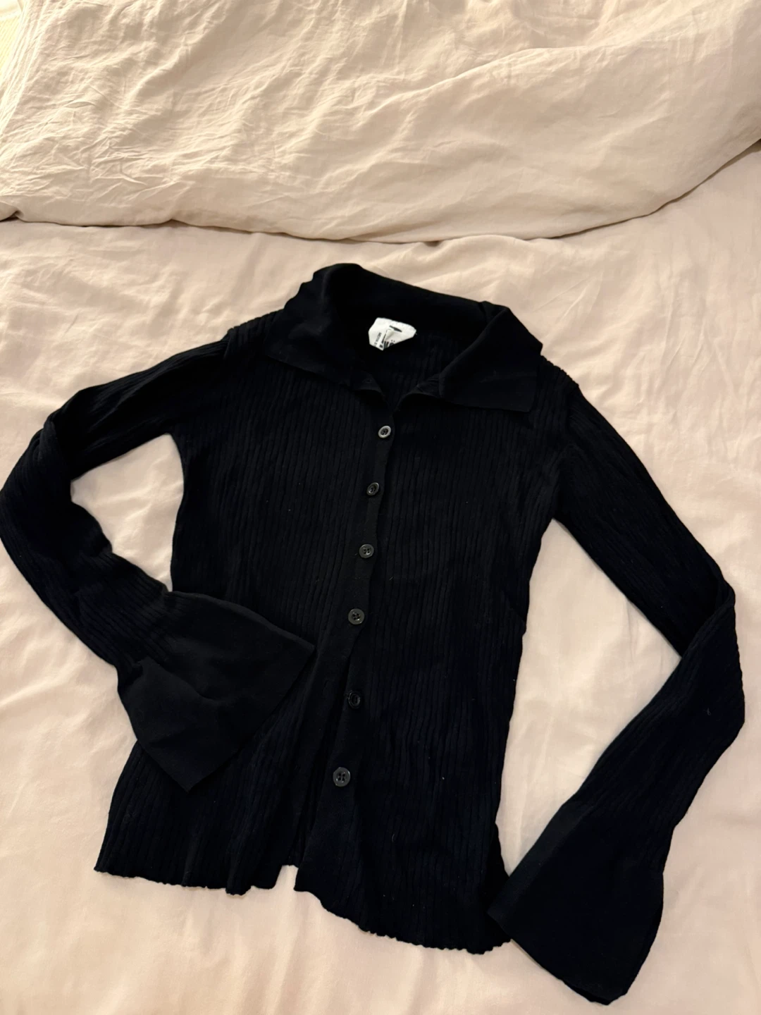 Black Ribbed Button-Up Cardigan - photo 5