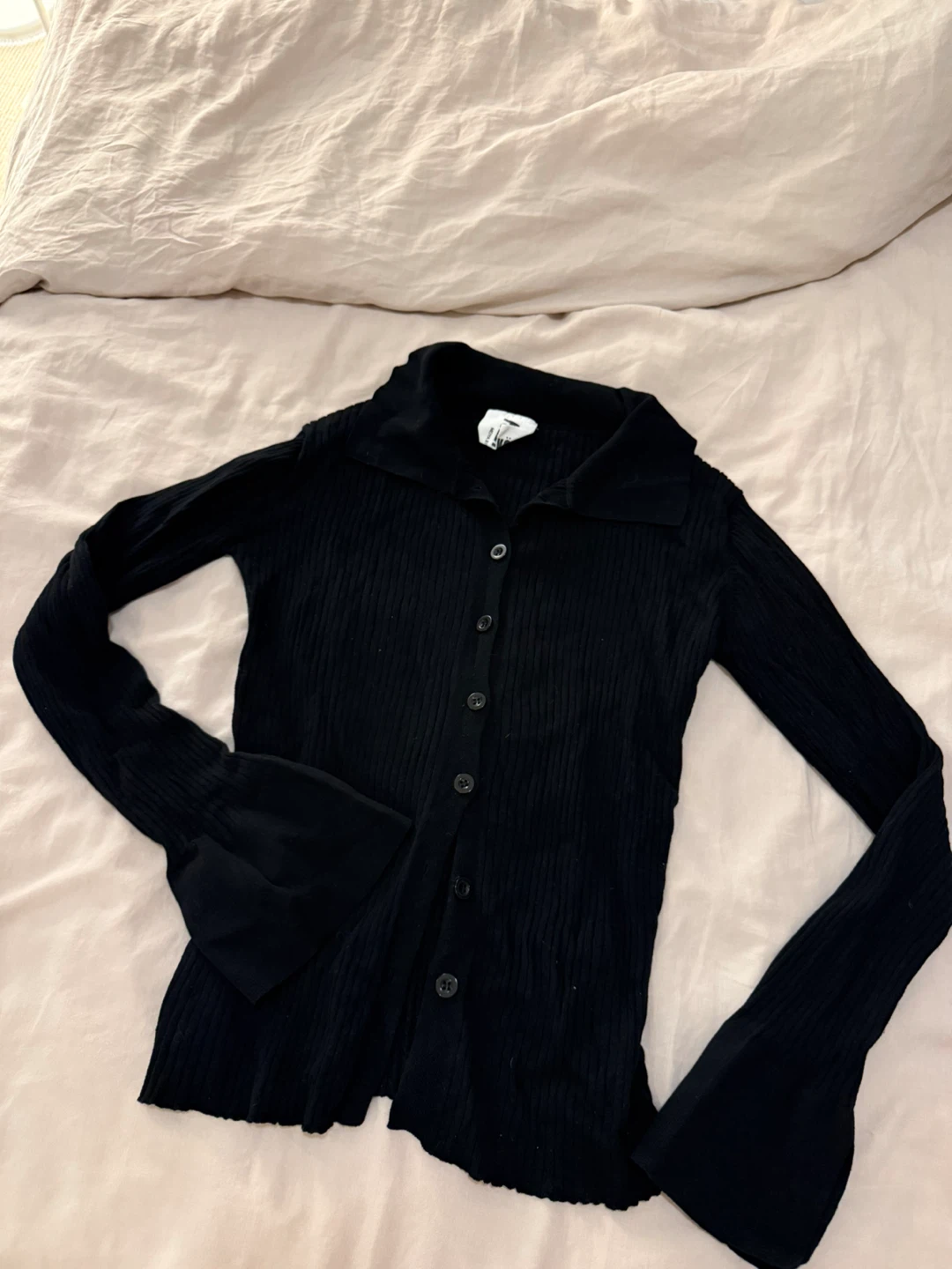 Black Ribbed Button-Up Cardigan - photo 4