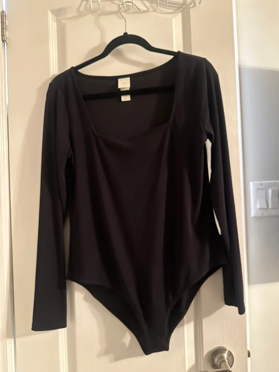 H&M Black Long Sleeve Square Neck Bodysuit - Size L
