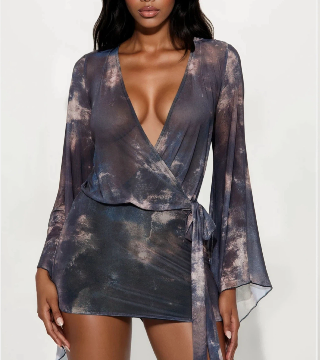 New Fashion Nova Tie-Front Mesh Mini Dress