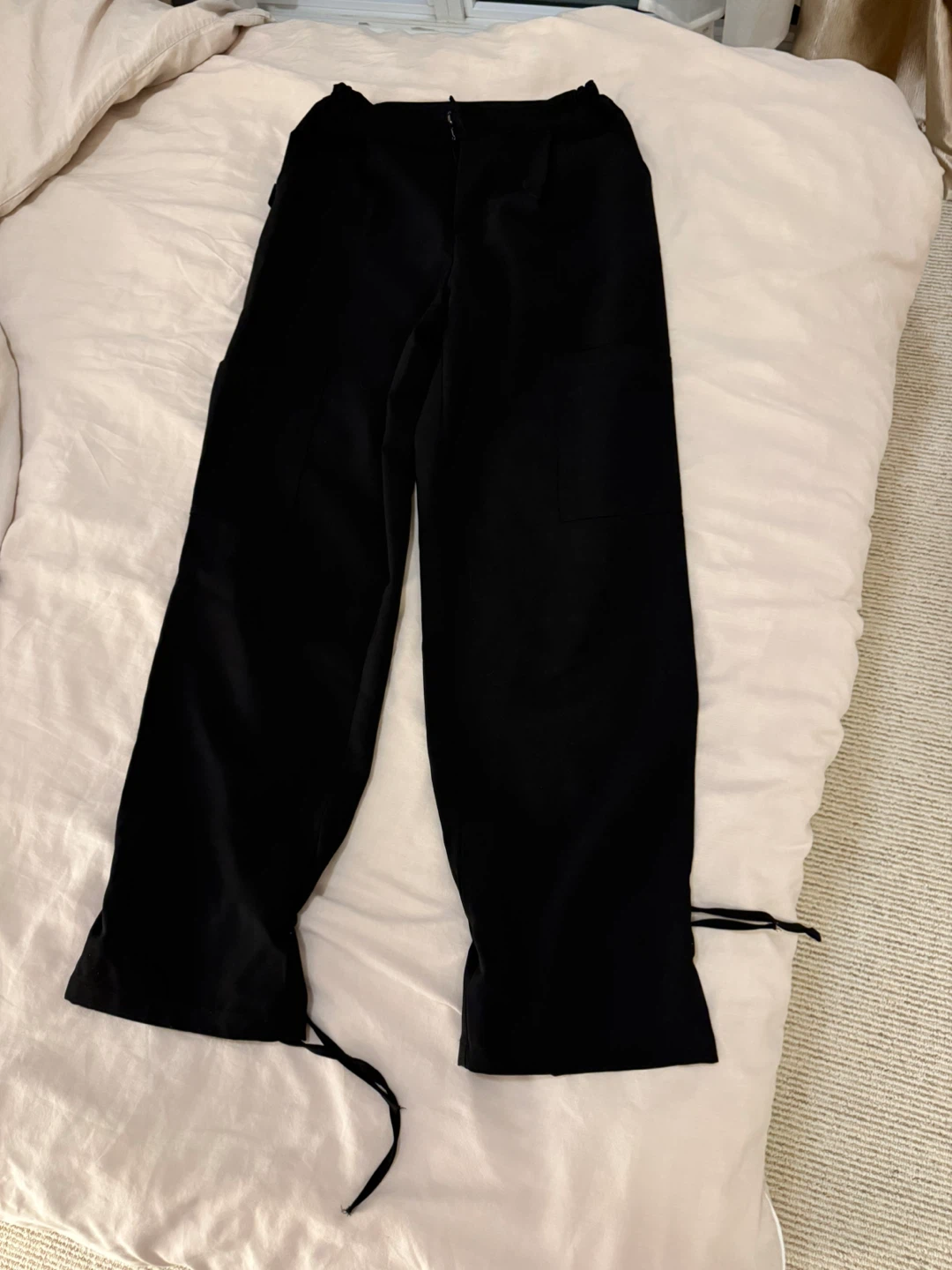 Black Cargo Pants with Drawstring Ankles