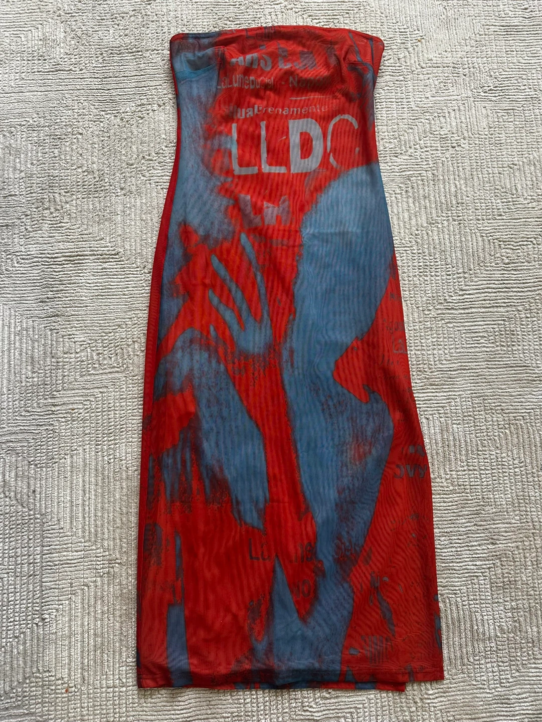 New Fashion Nova Mesh Tube Dress Red/Blue Graphic Print