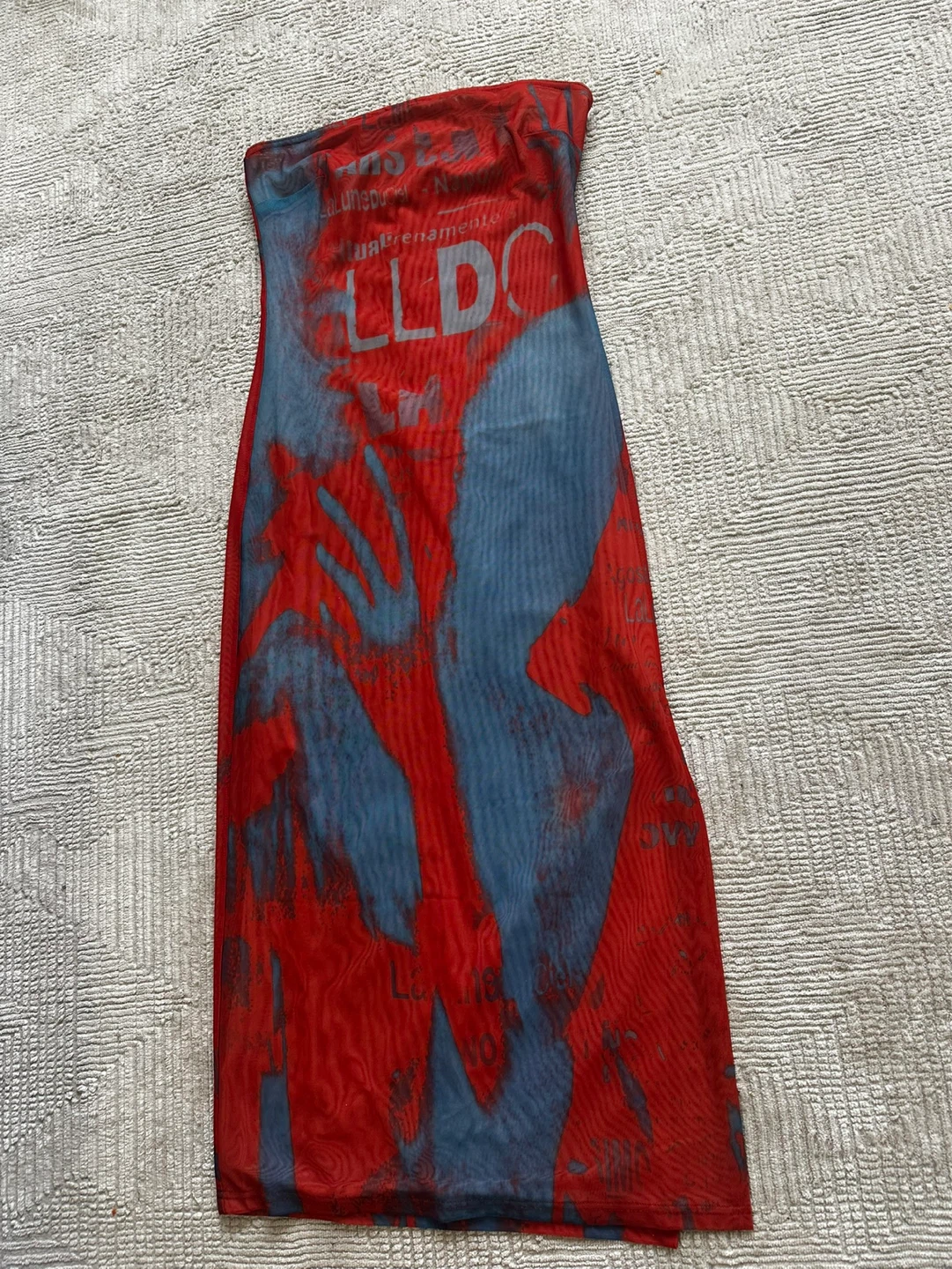 New Fashion Nova Mesh Tube Dress Red/Blue Graphic Print - photo 2