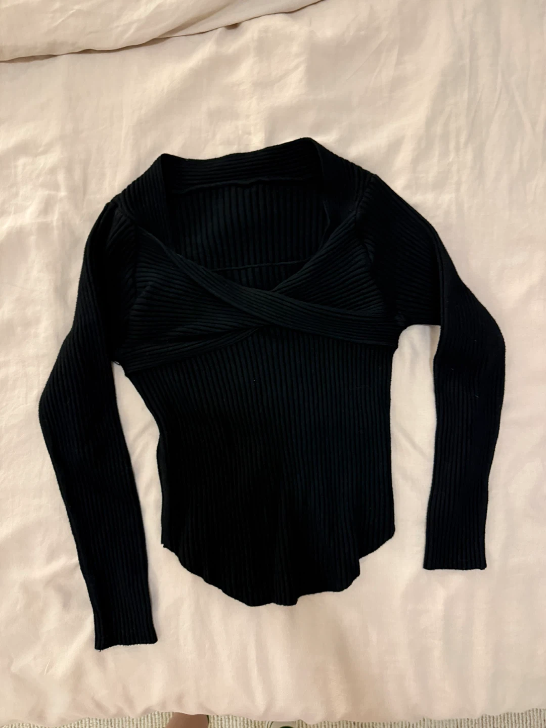 Black Ribbed Long Sleeve Top