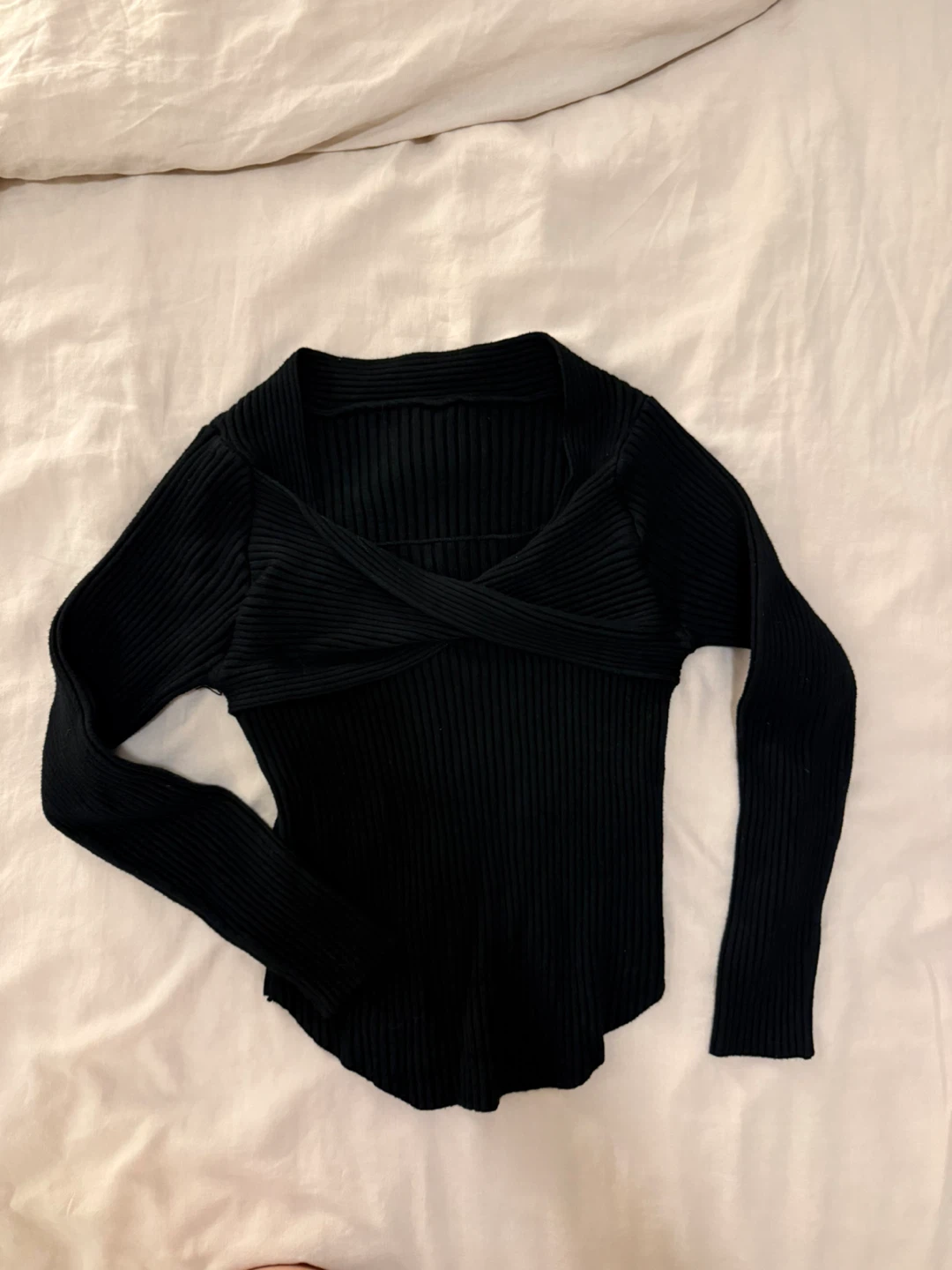 Black Ribbed Long Sleeve Top - photo 2
