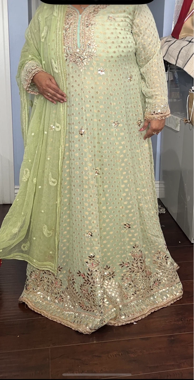 Light Green Embroidered Anarkali Suit Set - photo 2