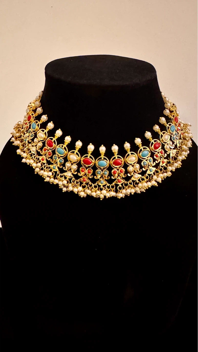 Gold-toned jadau multi coloured Choker  Set - photo 2