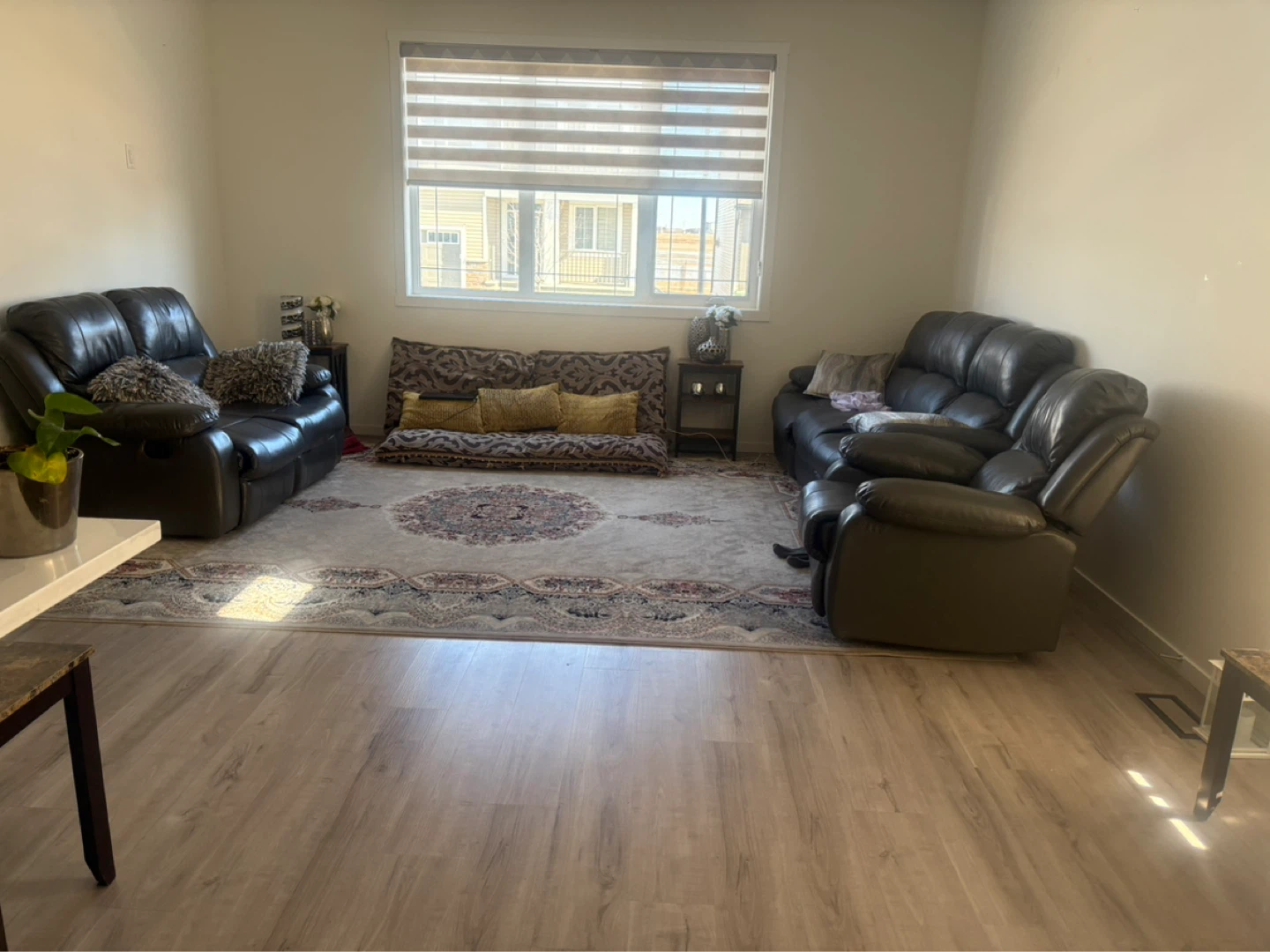Dark Grey Leather Reclining Sofa and Recliner Chair Set