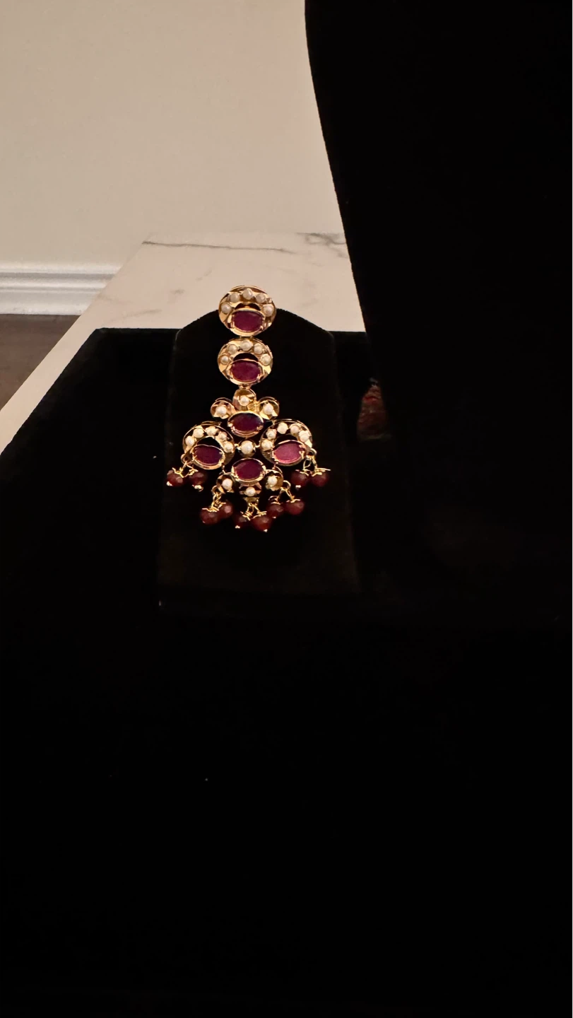 Ruby jadau necklace and earrings set with red stones - photo 4