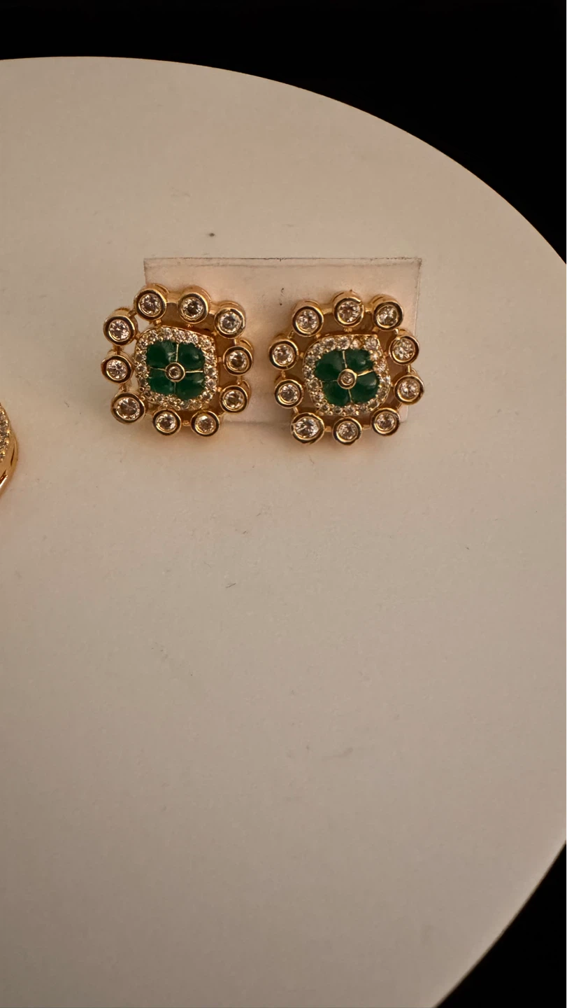Gold-tone Pendant and Earring Set with Green Stones - photo 3
