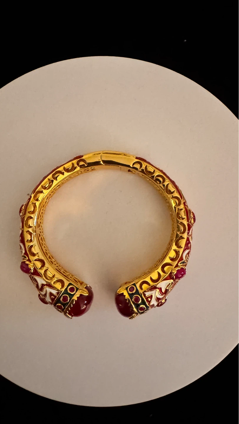 Gold Tone white gold plated Cuff Bracelet with Red Stones - photo 3