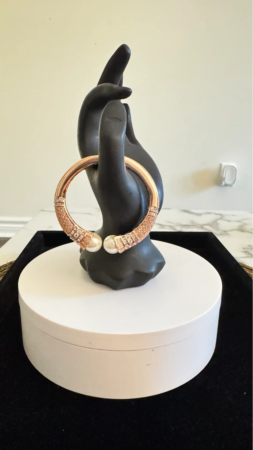 Rose Gold Tone Cuff Bracelet with Pearls and Crystals - photo 3